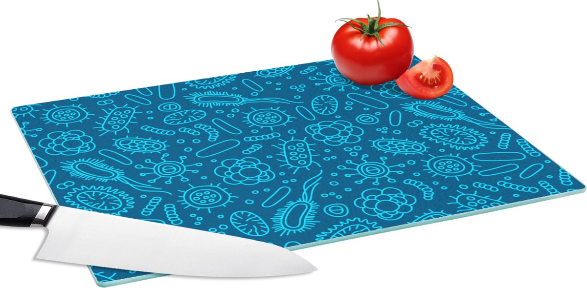 Glazen Snijplank - 39x28 - Blauw - Bacteriën - Virussen - Design - Snijplanken Glas