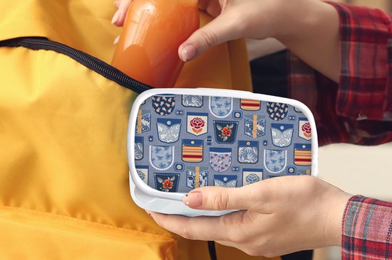 Lunch box Wit - Lunch box - Boîte à pain - Pantalons - Denim - Patch - Motifs - 18x12x6 cm - Adultes