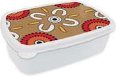 Broodtrommel Wit - Lunchbox - Brooddoos - Design - Bloemen - Stippen - 18x12x6 cm - Volwassenen