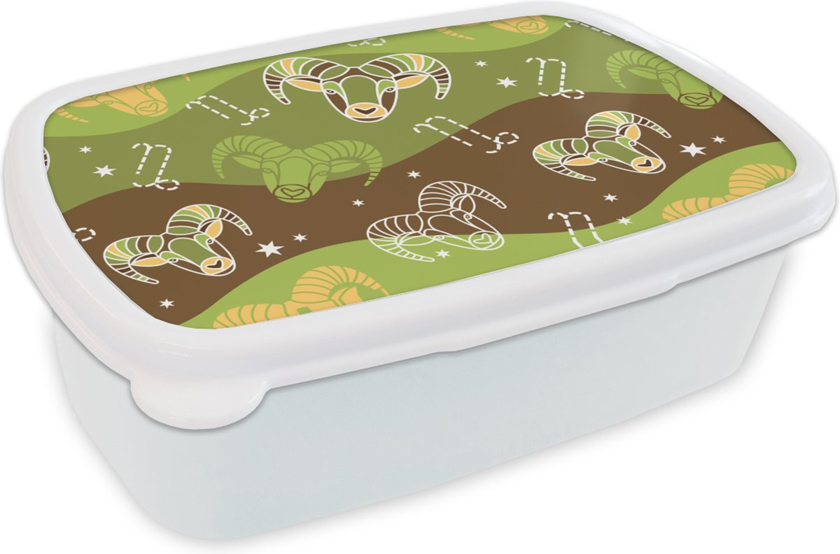 Broodtrommel Wit - Lunchbox - Brooddoos - Steenbok - Design - Astrologie - 18x12x6 cm - Volwassenen