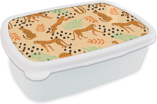 Lunch box Wit - Lunch box - Boîte à pain - Motif - Guépard - Feuilles - 18x12x6 cm - Adultes