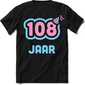 108 Jaar Feest kado T-Shirt Heren / Dames - Perfect Verjaardag Cadeau Shirt - Licht Blauw / Licht Roze - Maat XXL