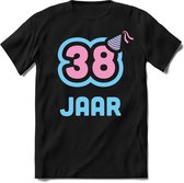 38 Jaar Feest kado T-Shirt Heren / Dames - Perfect Verjaardag Cadeau Shirt - Licht Blauw / Licht Roze - Maat XL