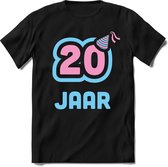20 Jaar Feest kado T-Shirt Heren / Dames - Perfect Verjaardag Cadeau Shirt - Licht Blauw / Licht Roze - Maat 3XL