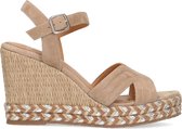 Manfield - Dames - Beige suède sleehakken met zilverkleurige details - Maat 37