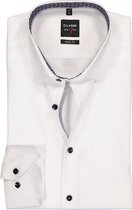 OLYMP Level 5 body fit overhemd - mouwlengte 7 - wit poplin (contrast) - Strijkvriendelijk - Boordmaat: 41