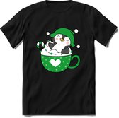 Pinguin Buddy Kerst T-shirt | Groen | Jongens / Meisjes | Grappige Foute kersttrui Shirt Cadeau | Kindershirt | Leuke Elf, Rendier, Kerstboom en Kerstballen Ontwerpen. Maat 146