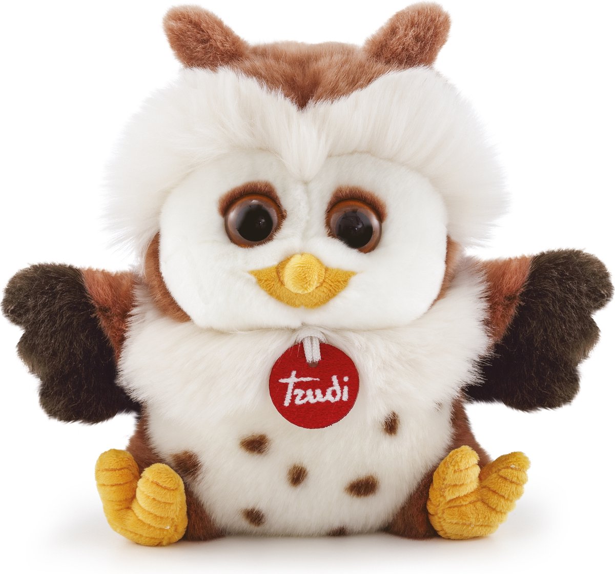 Trudi - Classic Knuffel Uil Gek 19 cm - Handgemaakt in Italie - Hoge kwaliteit pluche knuffel - Knuffeldier voor jongens en meisjes - Wit Bruin - 19x19x16 cm maat S