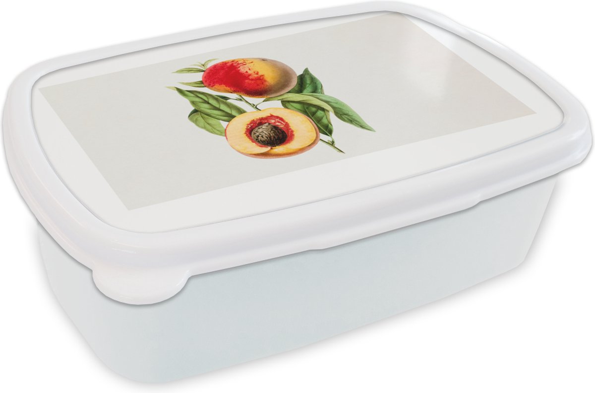 Broodtrommel Wit - Lunchbox - Brooddoos - Perzik - Eten - Fruit - 18x12x6 cm - Volwassenen