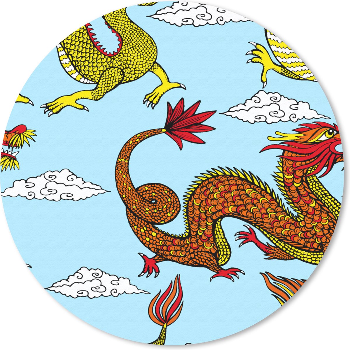 Muismat rond 20x20 cm - Mousepad Draak - Chinees - Patronen - Ronde muismatten