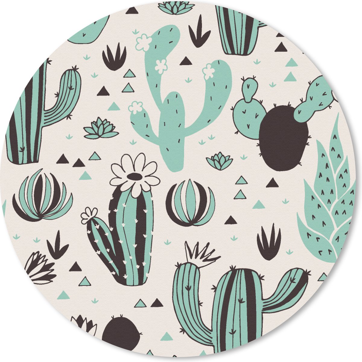 Muismat rond 40x40 cm - Mousepad Cactus - Patroon - Bloemen - Ronde muismatten