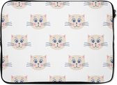 Laptophoes 14 inch - Katten - Meisje - Pastel - Patroon - Kinderen - Laptop sleeve - Binnenmaat 34x23,5 cm - Zwarte achterkant