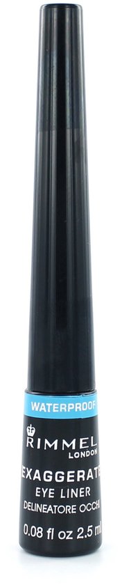 Zwarte Rimmel Exaggerate Waterproof eyeliner met blauwe band.