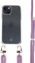 Coverzs Transparant case met paars koord geschikt voor Apple iPhone 13 Mini - Telefoonhoesje met koord - Backcover hoesje met koord