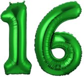 Folie Ballon Cijfer 16 Jaar Groen Verjaardag Versiering Helium Cijfer ballonnen Feest versiering Met Rietje - 86Cm