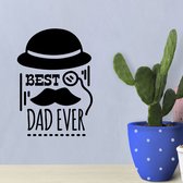 Stickerheld - Muursticker Best dad ever - Woonkamer - Vaderdag - Bolhoed, vergrootglas en snor - Engelse Teksten - Mat Zwart - 39.2x27.5cm