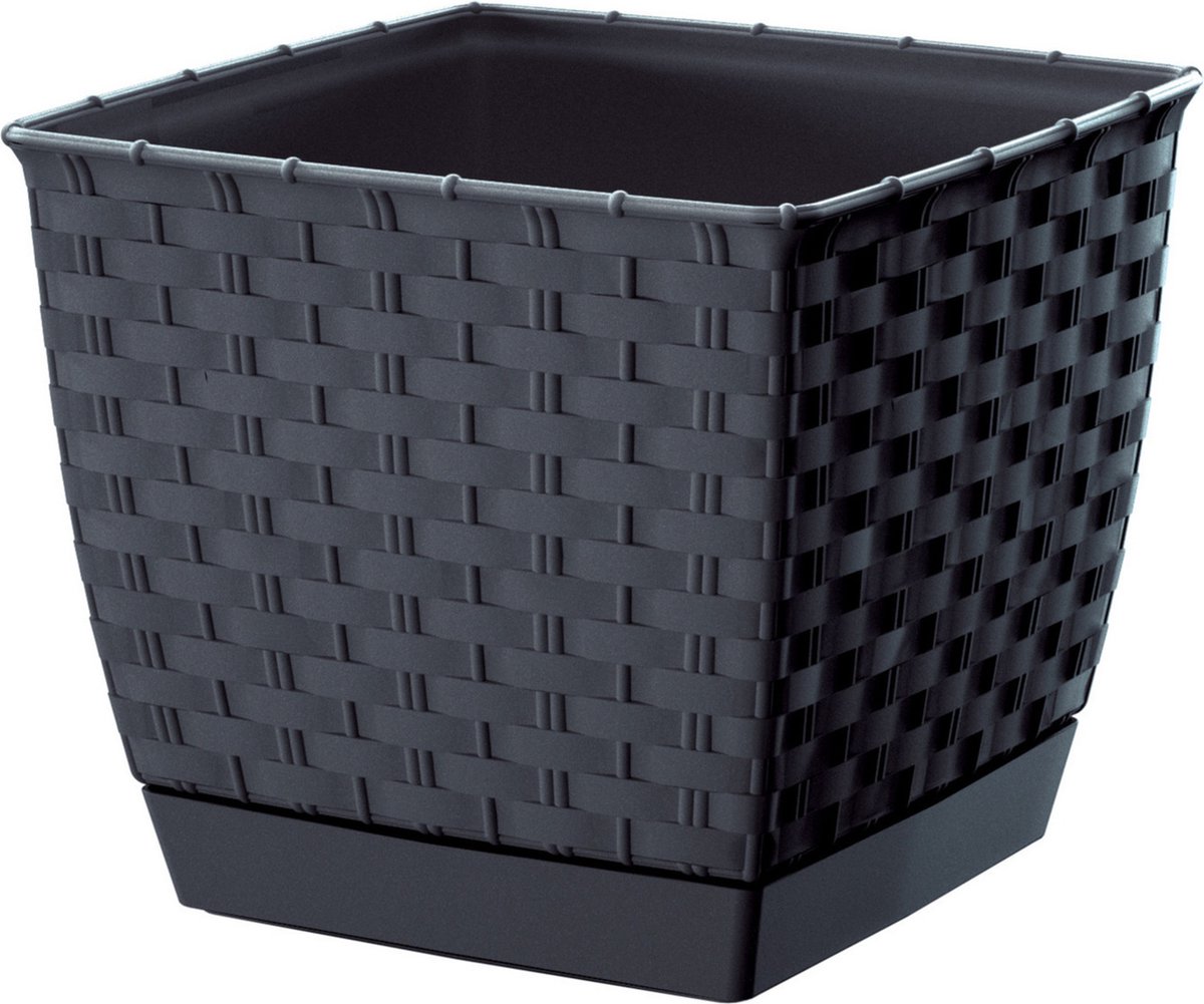 Prosperplast Plantenpot/bloempot - rotan kunststof - 14.5 x 14.5 cm - antraciet