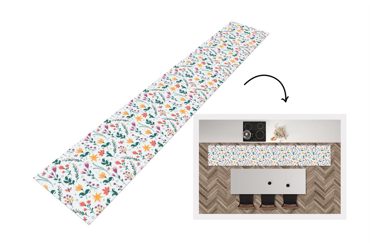 KitchenYeah Keukenloper - Keukenmat - Patronen - Bloemen - Bladeren - 360x60 cm - Keuken vloerkleed Multicolor