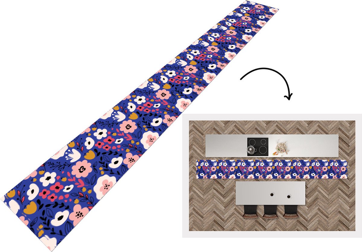 KitchenYeah Keukenloper - Keukenmat - Bloemen - Bladeren - Patronen - 400x50 cm - Keuken vloerkleed Multicolor