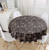 Rond Tafelkleed Ø140cm - De Groen Home - Bedrukt Velvet Textiel - Bruine bloemen op zwart - Tafelkleed