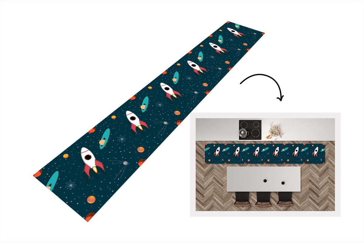 KitchenYeah Keukenloper - Keukenmat - Raket - Ruimte - Kinderen - Design - Keuken vloerkleed Multicolor