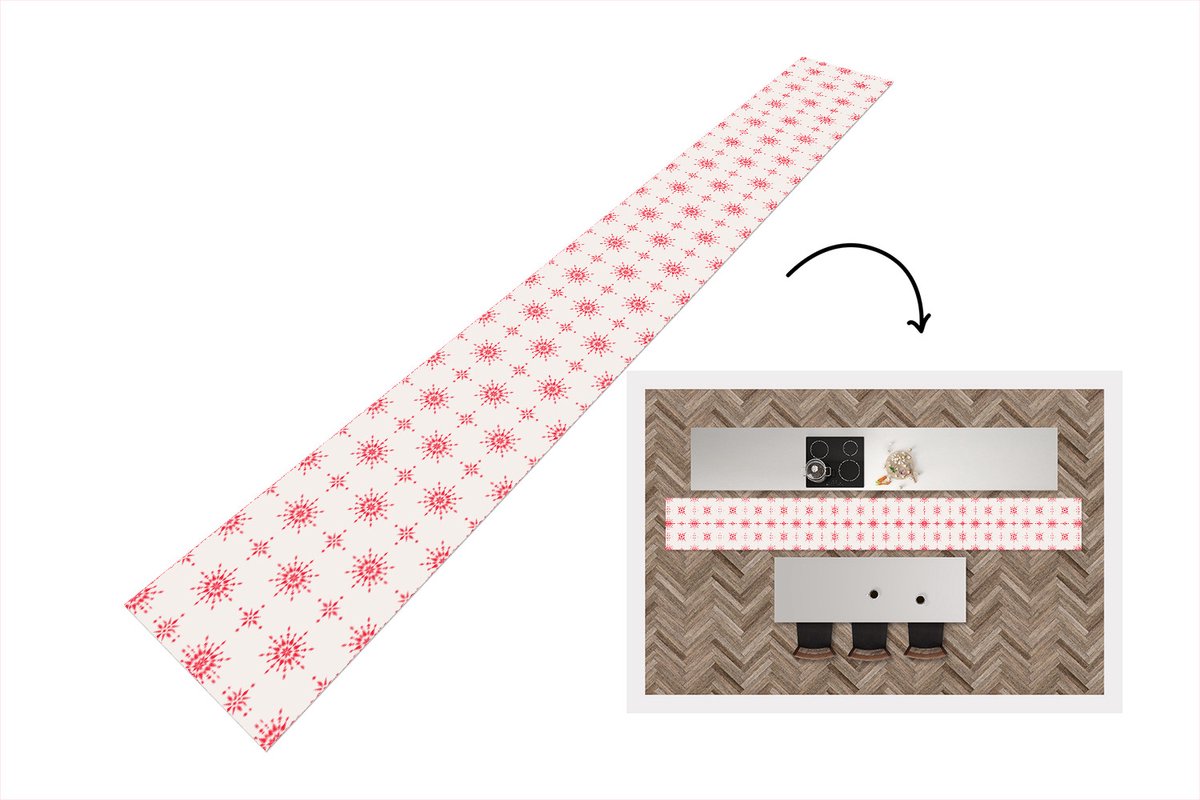 KitchenYeah Keukenloper - Keukenmat - Sterren - Rood - Winter - Kerst - Patronen - 480x60 cm - Keuken vloerkleed Multicolor