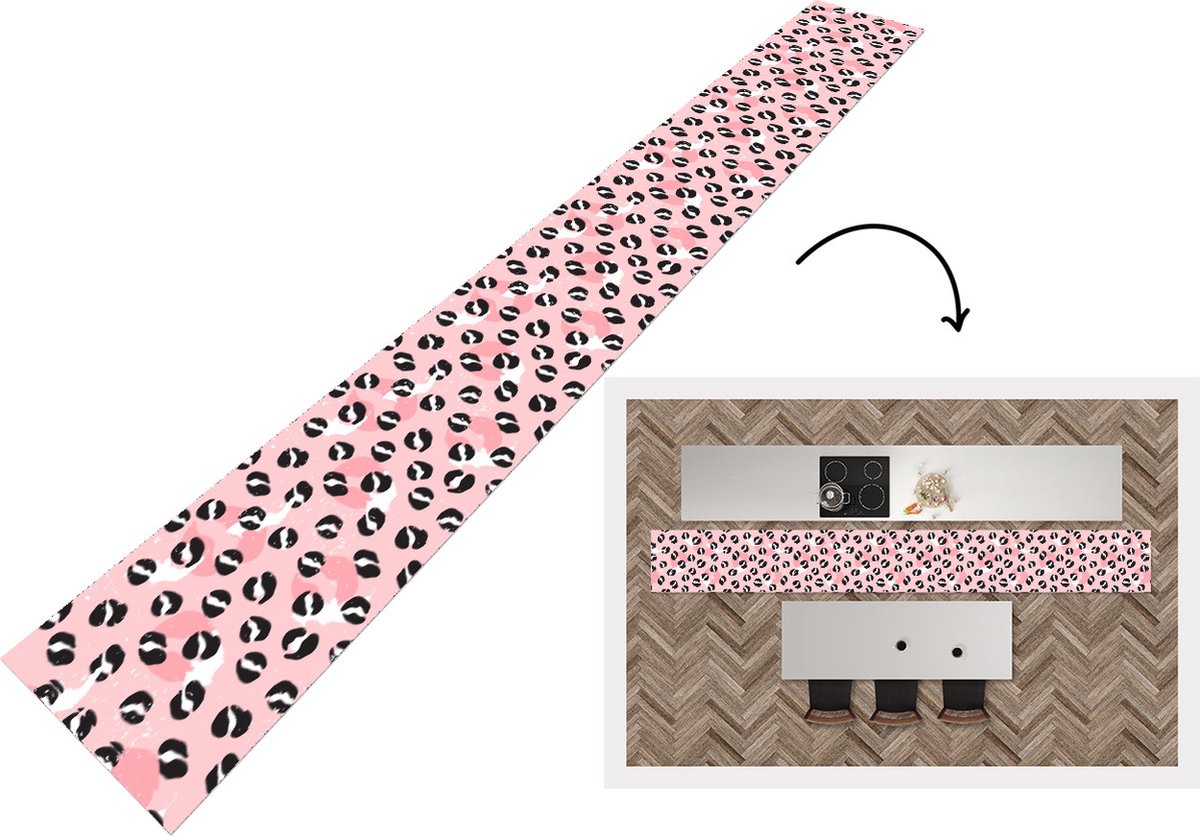 KitchenYeah Keukenloper - Keukenmat - Panterprint - Deren - Design - Roze - Keuken vloerkleed, foto 3