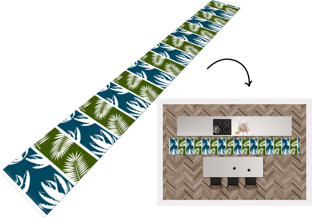KitchenYeah Keukenloper - Keukenmat - Bladeren - Tropisch - Design - Hawaii - 480x60 cm - Keuken vloerkleed Multicolor