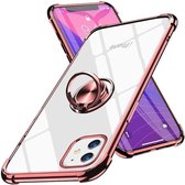 Hoesje Geschikt voor iPhone 12 Mini hoesje silicone met ringhouder Back Cover case – Transparant/Rosegoud