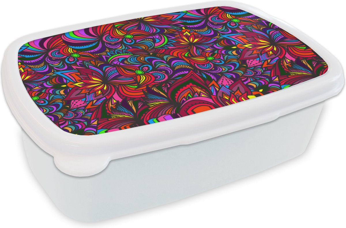 Broodtrommel Wit - Lunchbox - Brooddoos - Patroon - Jungle - Abstract - 18x12x6 cm - Volwassenen