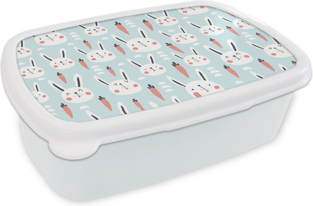 Broodtrommel Wit - Lunchbox - Brooddoos - Konijn - Dieren - Kind - 18x12x6 cm - Volwassenen