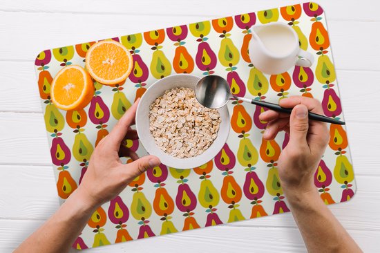 Set de Table - Napperons en Plastique - Rétro - Design - Poire - Fruit - 45x30 cm - 6 pièces - Résistant à la Chaleur - Antidérapant - Pad - Amovible