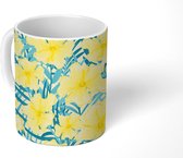 Mok - Koffiemok - Bloem - Blauw - Geel - Zomer - Patronen - Mokken - 350 ML - Beker - Koffiemokken - Theemok