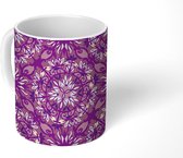 Mok - Koffiemok - Bloemen - Geometrisch - Paars - Patronen - Mokken - 350 ML - Beker - Koffiemokken - Theemok