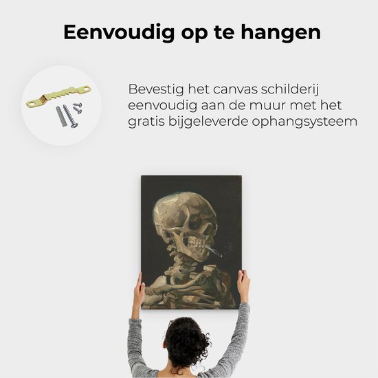 Artaza Peinture sur toile Tête de squelette avec une cigarette allumée - Vincent van Gogh - 60x80 - Art - Impression sur toile