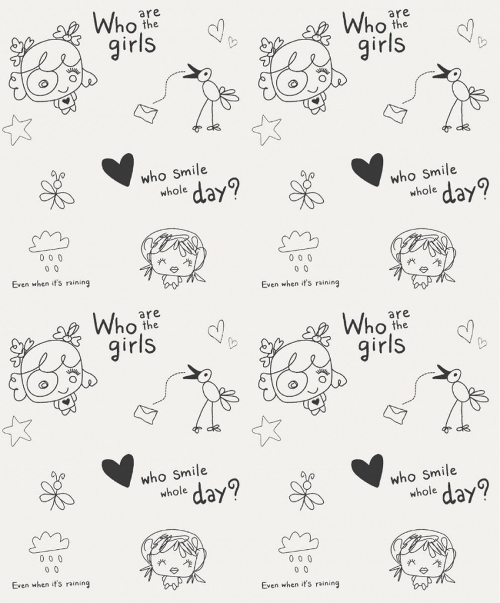 Behang Kinderkamer - Tekeningen - Doodle - Kinderbehang - Hartjes - Vliesbehang - Zwart - Wit - Cozz Smile - 0.53 x 10.05 m.