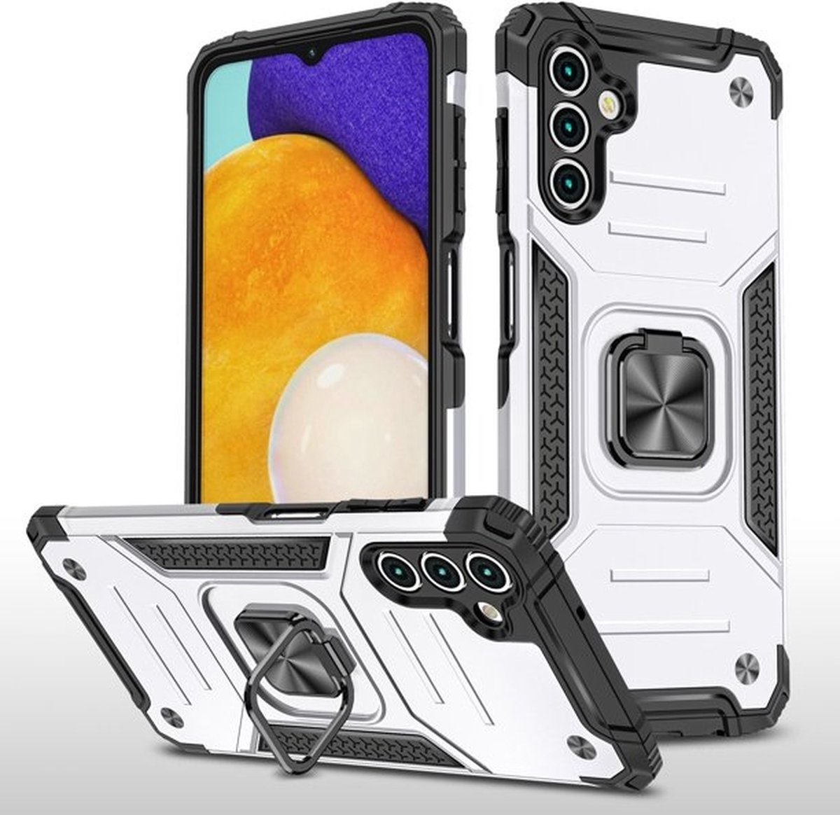 oTronica Backcover Geschikt Voor Samsung Galaxy A13 5G / A04s Hoesje – Met auto mount - Zilver