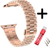 Geschikt voor Apple Watch Bandje Staal Rose Goud Series 1/2/3/4/5/6/SE/7  - iWatch Stalen band - Presidential + toolkit - 42mm - 44mm - 45mm