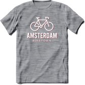 Amsterdam Bike Town T-Shirt | Souvenirs Holland Kleding | Dames / Heren / Unisex Koningsdag shirt | Grappig Nederland Fiets Land Cadeau | - Donker Grijs - Gemaleerd - 3XL