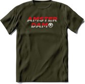Amsterdam T-Shirt | Souvenirs Holland Kleding | Dames / Heren / Unisex Koningsdag shirt | Grappig Nederland Fiets Land Cadeau | - Leger Groen - XXL