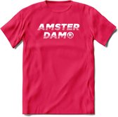 Amsterdam T-Shirt | Souvenirs Holland Kleding | Dames / Heren / Unisex Koningsdag shirt | Grappig Nederland Fiets Land Cadeau | - Roze - XL