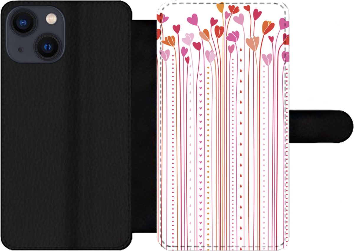 Telefoonhoesje Geschikt voor iPhone 13 Mini telefoonhoesje - Een illustratie van groeiende hartjes - Met vakjes - Wallet case met magneetsluiting