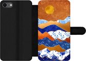 Bookcase Geschikt voor iPhone 7 telefoonhoesje - Delfts Blauw - Goud - Bloemen - Met vakjes - Wallet case met magneetsluiting