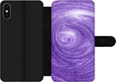 Bookcase Geschikt voor iPhone XS telefoonhoesje - Paars - Abstract - Design - Met vakjes - Wallet case met magneetsluiting