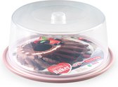 Ronde taart/gebak bewaardoos transparant 32 x 15 cm met roze bodem - Taart bewaren/serveren in box/doos