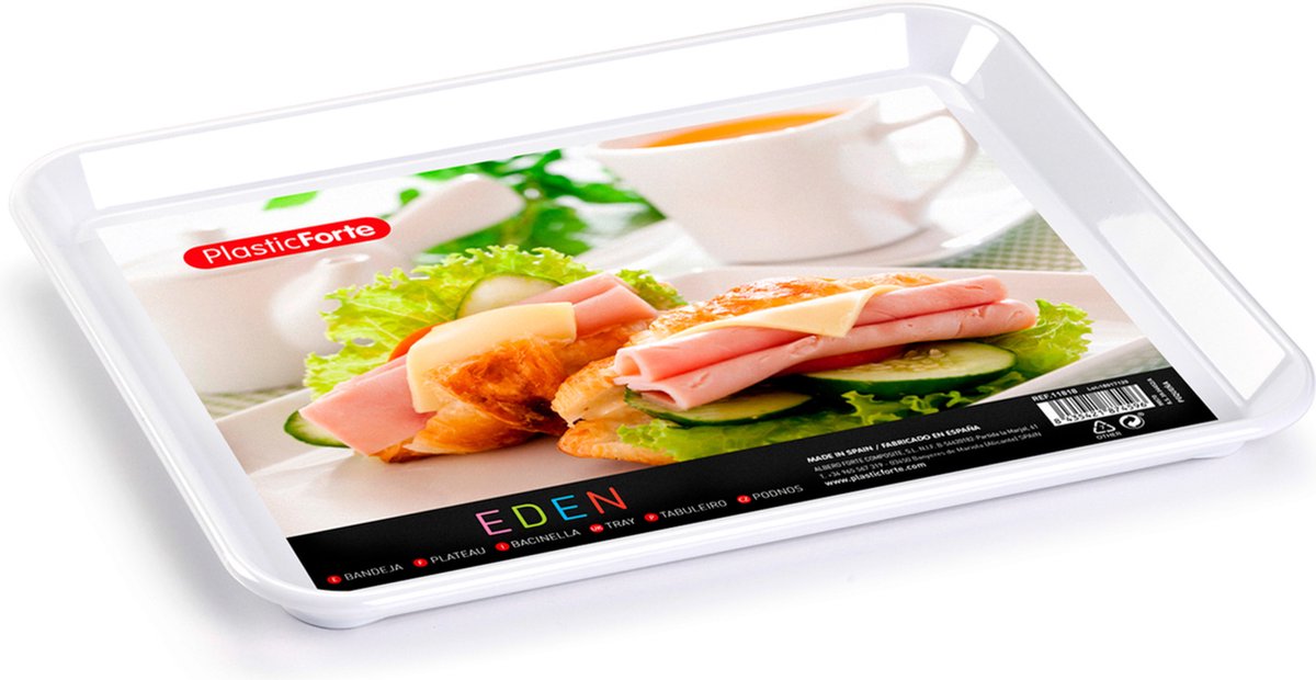Plasticforte dienblad/serveerblad - Kunststof - 27 x 21 cm - wit - kopjes en glazen tray - keuken