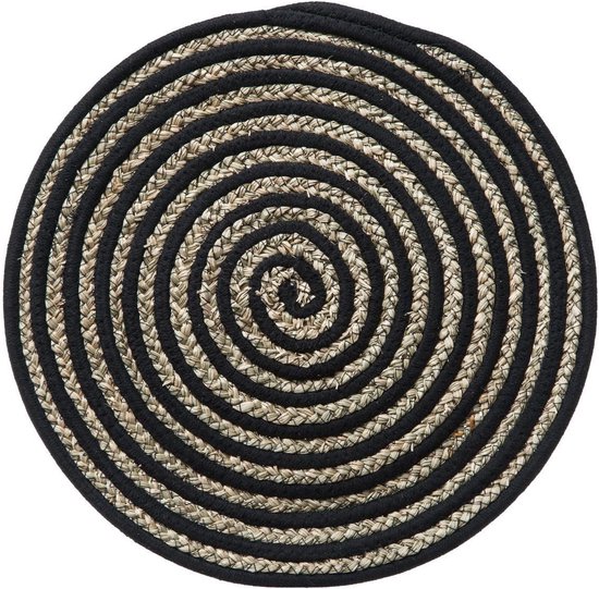 Ronde placemat zeegras zwart 38 cm Onderleggers bol