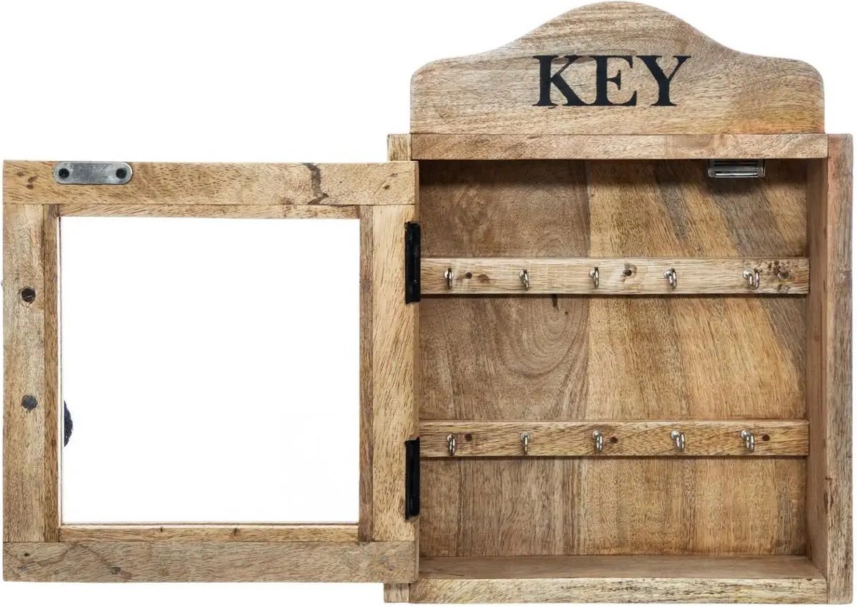 Boîte à clés/porte-clés bois de manguier/verre naturel 30,3 x 8,7 x 39,5 cm  - Convient