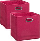 Set van 2x stuks opbergmand/kastmand 29 liter framboos roze linnen 31 x 31 x 31 cm - Opbergboxen - Vakkenkast manden