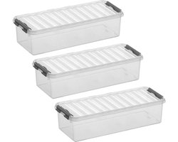 4x stuks sunware q-line opberg box/opbergdoos - 3.5 liter - 38 x 14 x 9 cm - kunststof - opslagbox - transparant/zilver